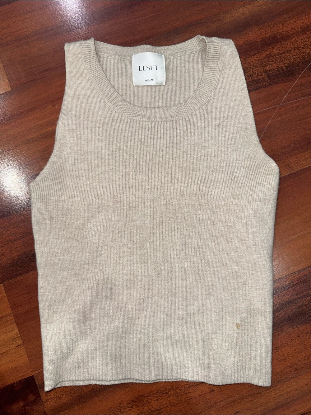 LESET Neutral Knit Sleeveless Shell in Light Beige